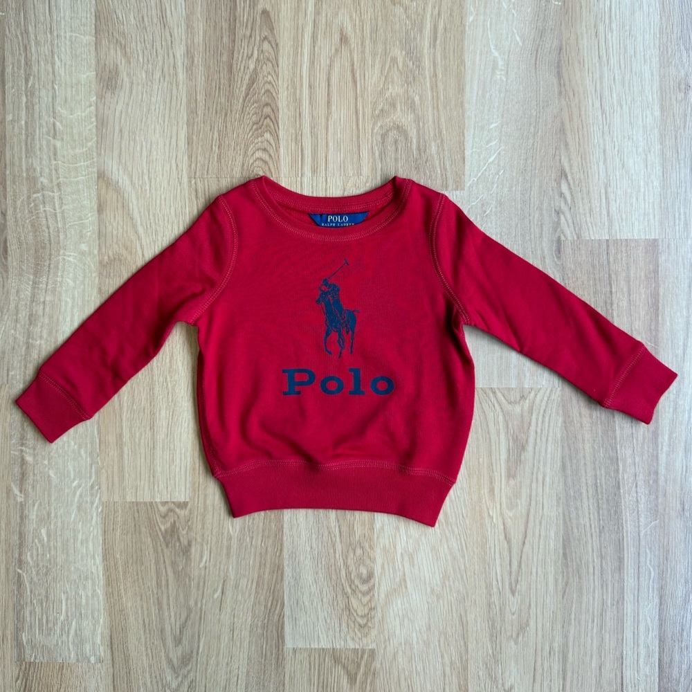 NWOT Ralph Lauren Boys Crewneck Sweatshirt-Red with Large Blue Pony on Front
